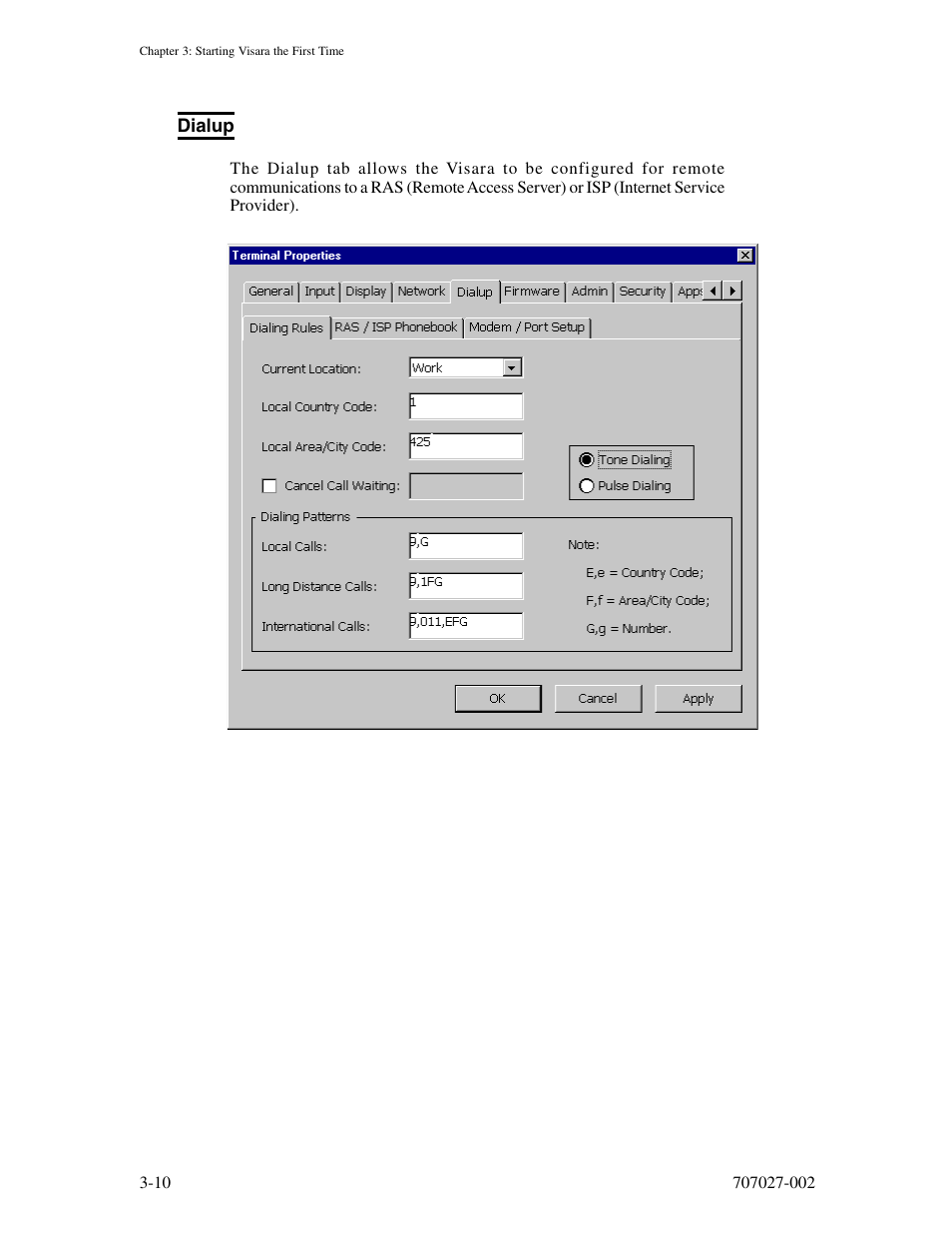 Dialup, Dialup -10 | Visara 410 User Manual | Page 28 / 86