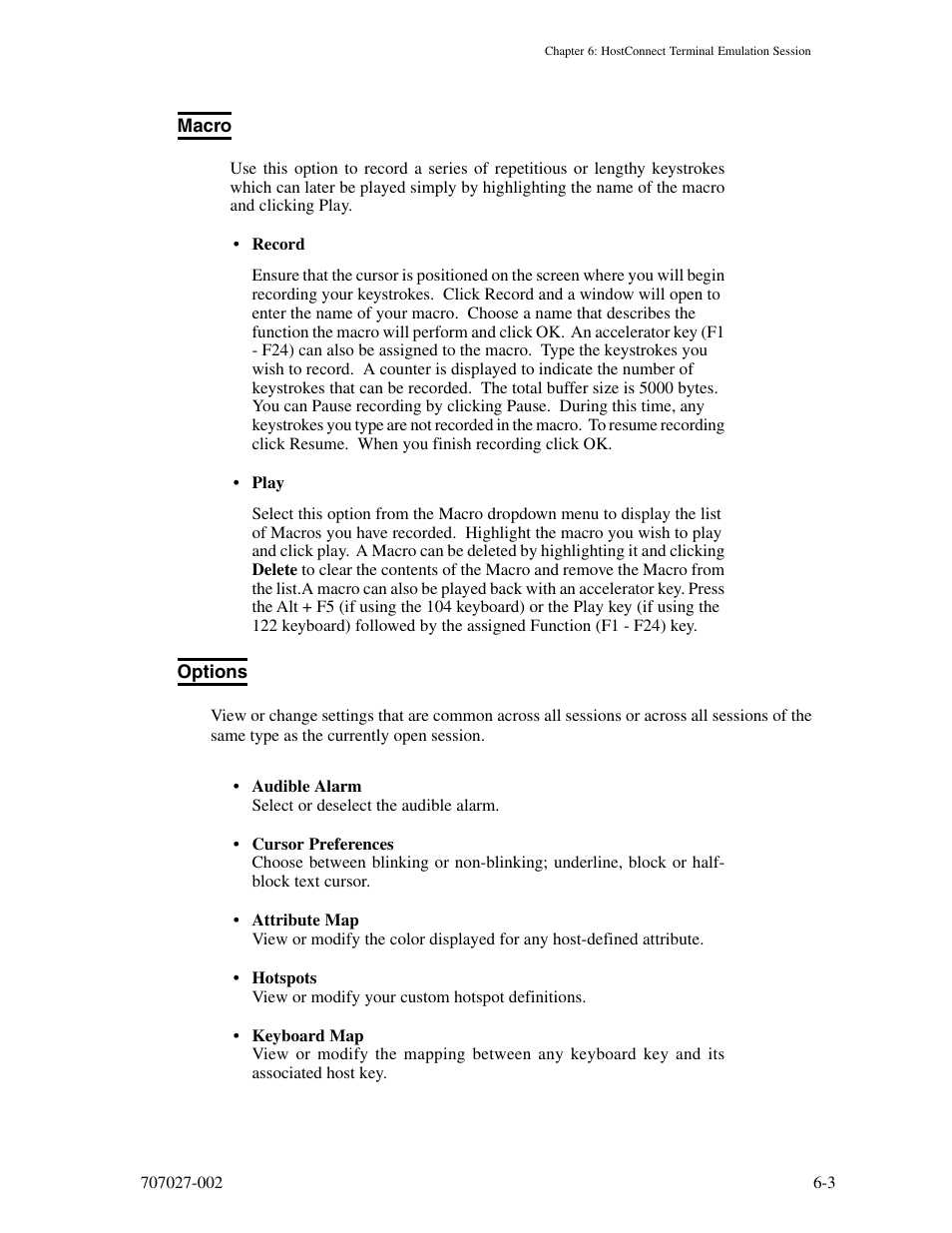 Macro, Options, Macro -3 options -3 | Visara 410 User Manual | Page 47 / 86
