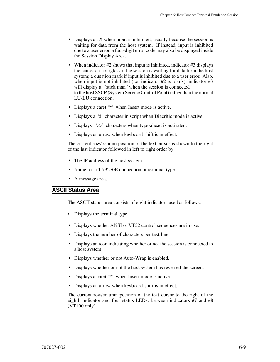 Ascii status area, Ascii status area -9 | Visara 410 User Manual | Page 53 / 86