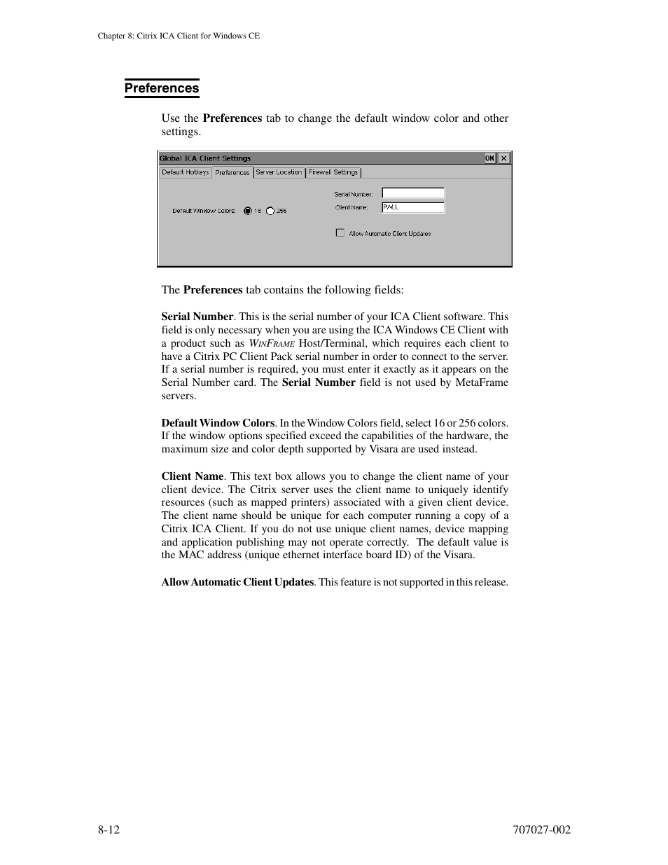 Preferences, Preferences -12 | Visara 410 User Manual | Page 68 / 86