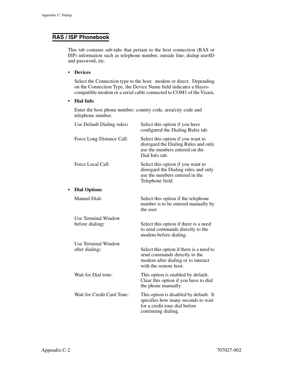 Ras / isp phonebook | Visara 410 User Manual | Page 82 / 86