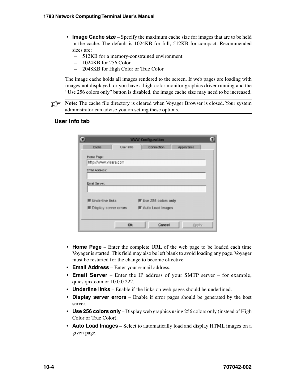 User info tab, Voyager browser, User info | User info tab -4 | Visara 1783 User Manual | Page 120 / 172