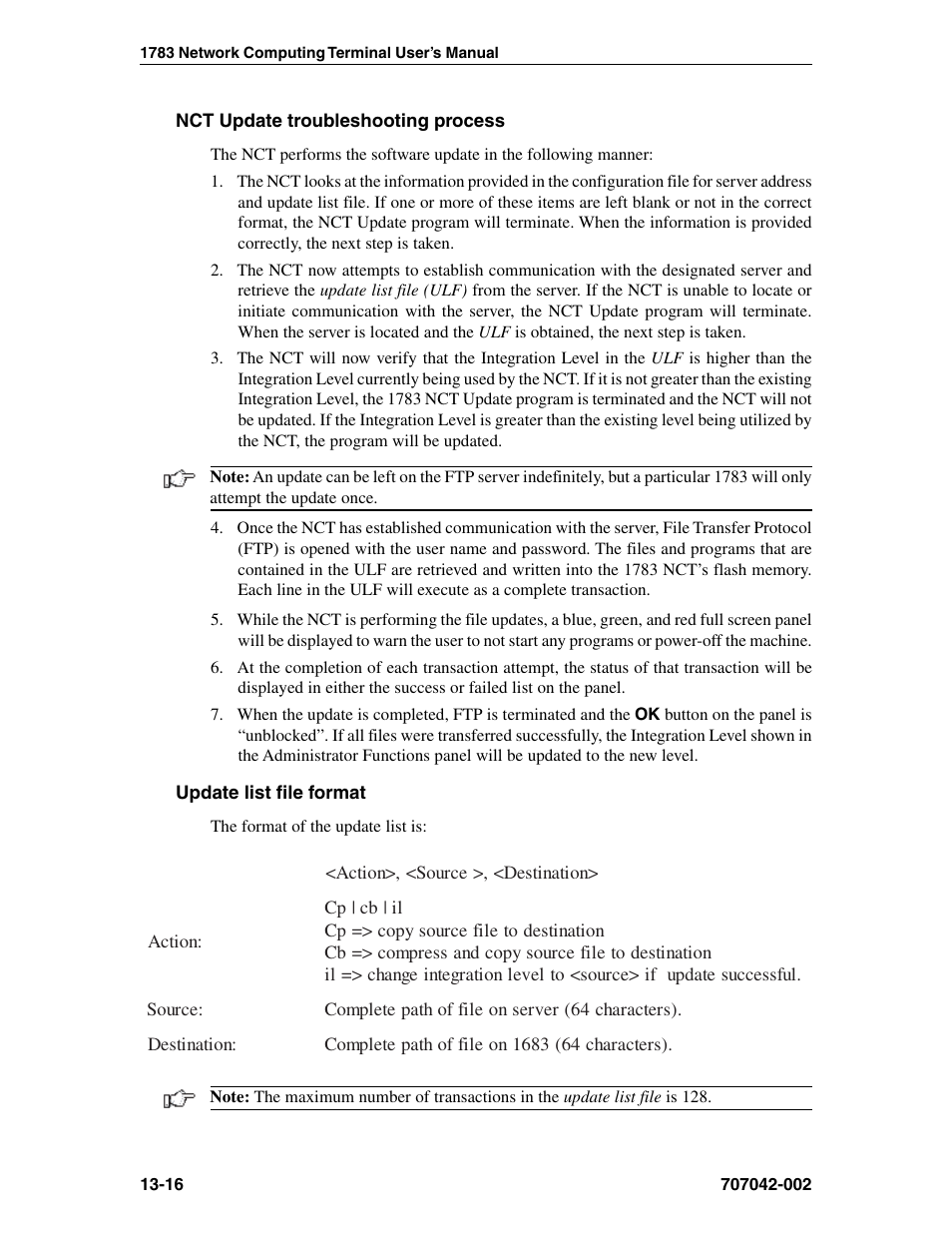 Nct update troubleshooting process, Update list file format, Troubleshooting | Visara 1783 User Manual | Page 164 / 172