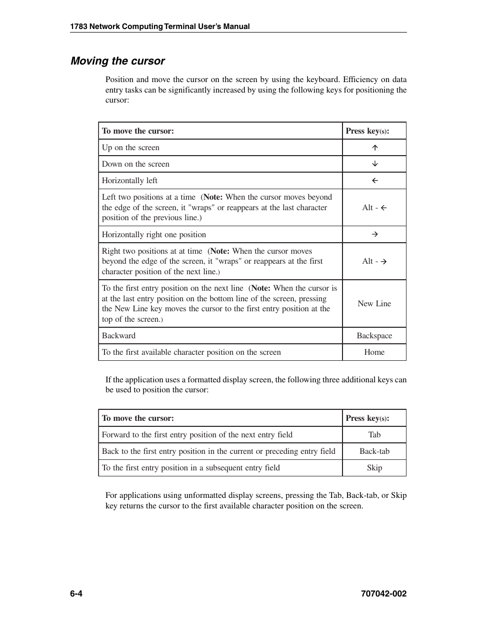 Moving the cursor, Moving the cursor, 1480 cut emulator, Moving the cursor -4 | Visara 1783 User Manual | Page 42 / 172