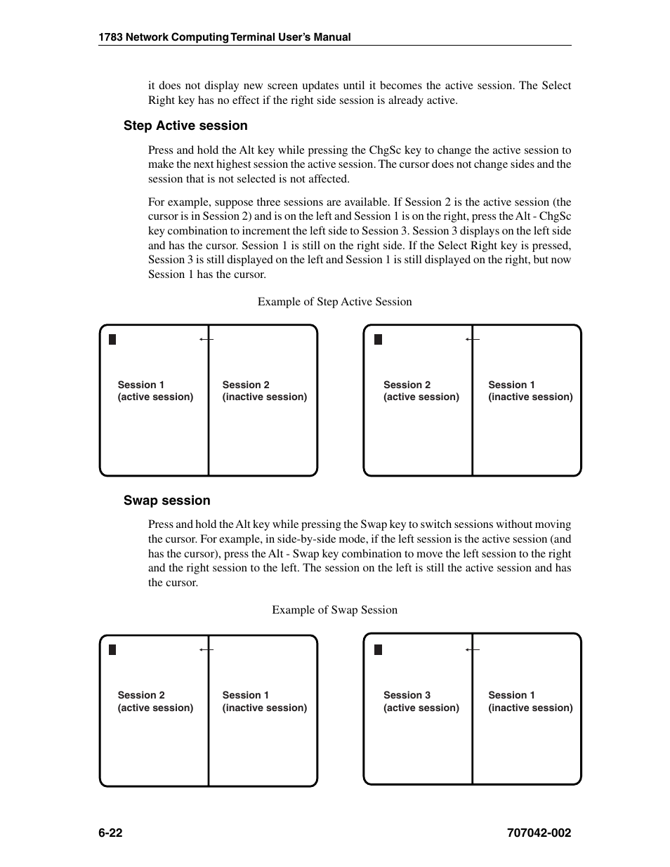 Step active session, Swap session, Step active session, 1480 cut emulator | Swap session, 1480 cut emulator, Step active session -22 swap session -22 | Visara 1783 User Manual | Page 60 / 172