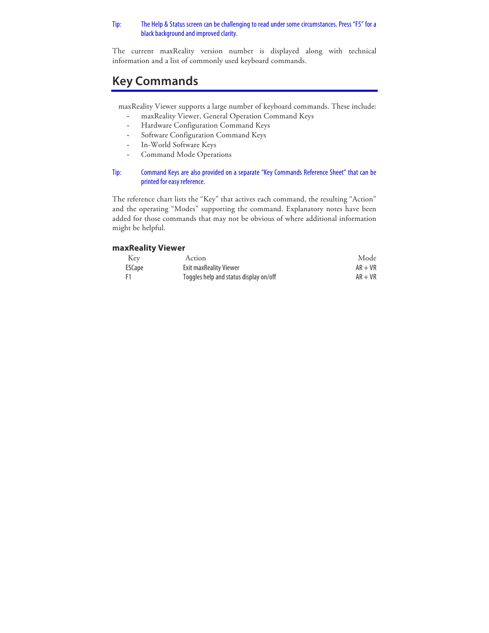 Key commands | Vuzix Wrap 920AR User Manual | Page 85 / 101