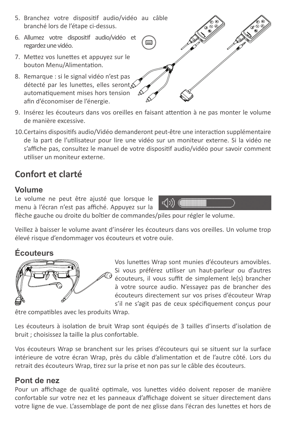 Confort et clarté | Vuzix Wrap Video Eyewear User Manual | Page 11 / 48
