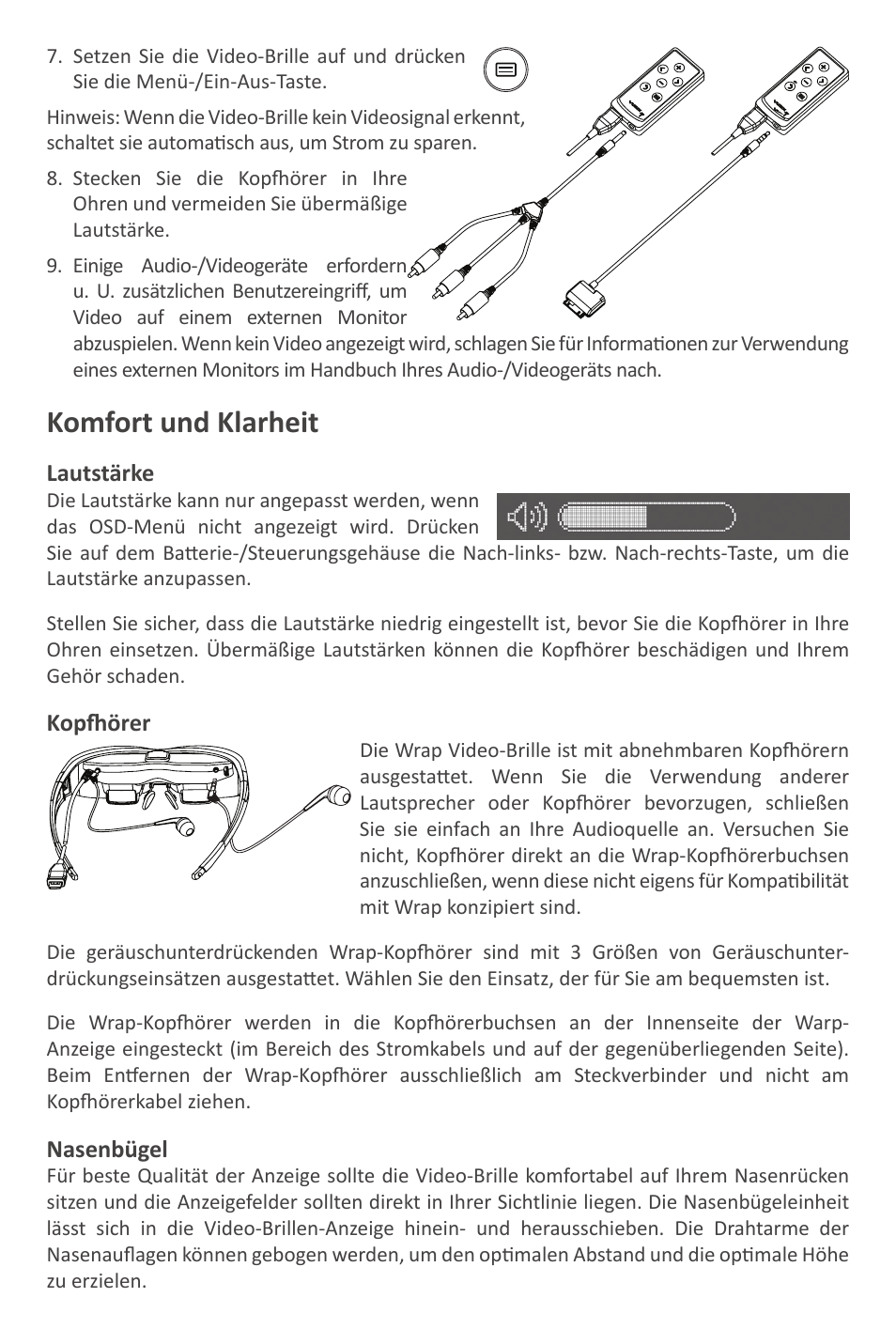 Komfort und klarheit | Vuzix Wrap Video Eyewear User Manual | Page 19 / 48