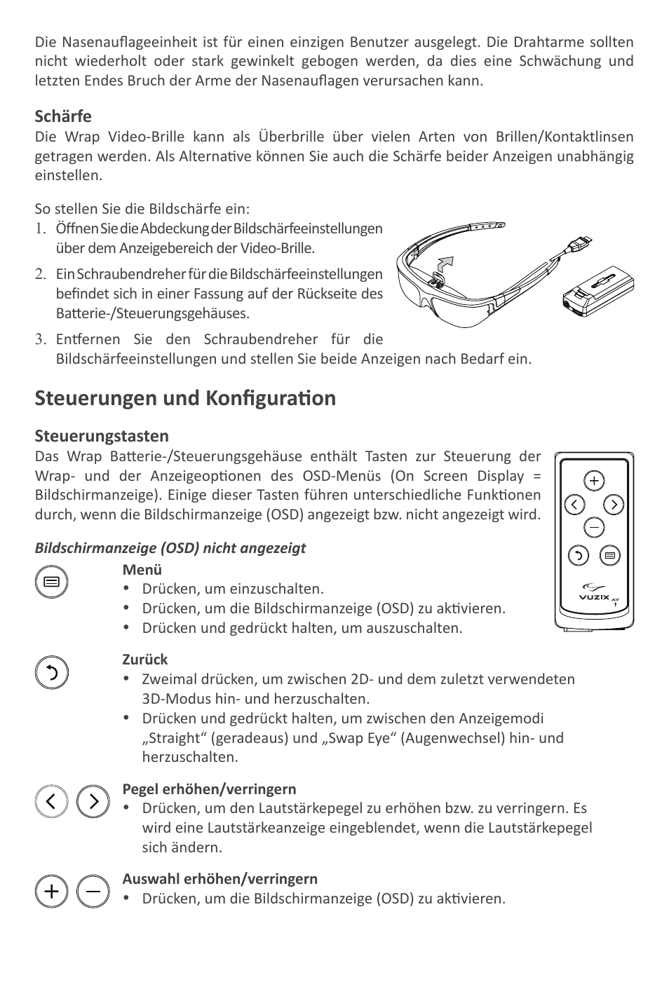Steuerungen und konfiguration | Vuzix Wrap Video Eyewear User Manual | Page 20 / 48