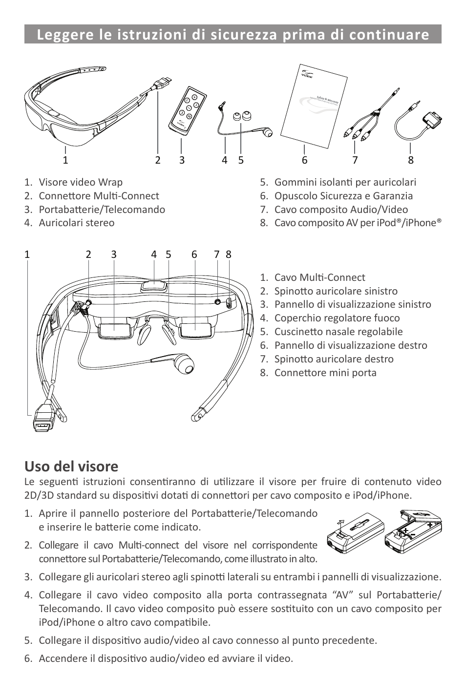 Uso del visore | Vuzix Wrap Video Eyewear User Manual | Page 34 / 48