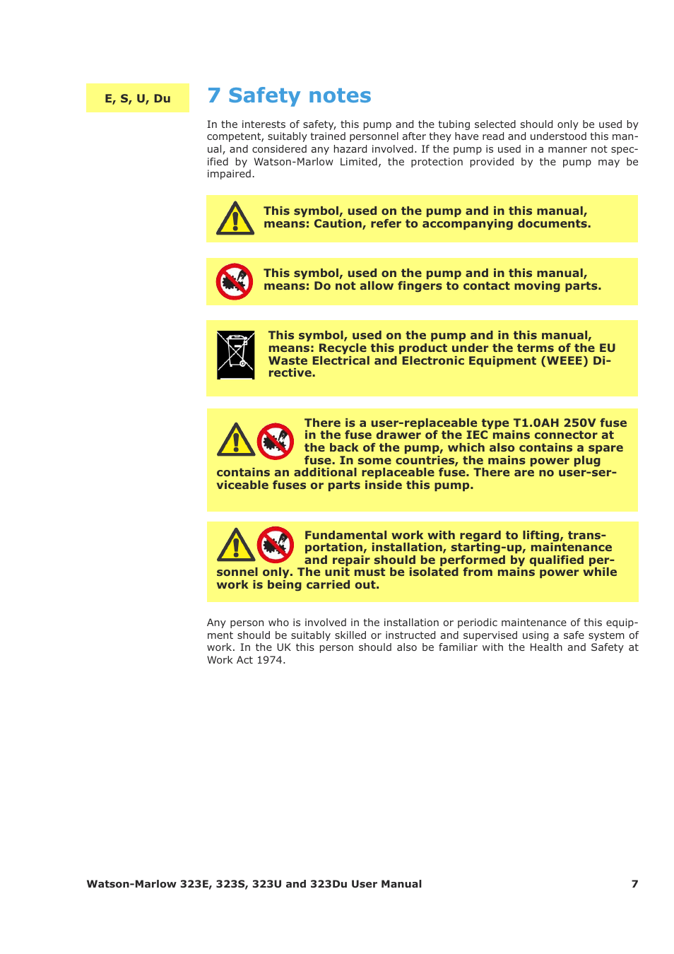 Watson-Marlow 323Du User Manual | Page 7 / 48