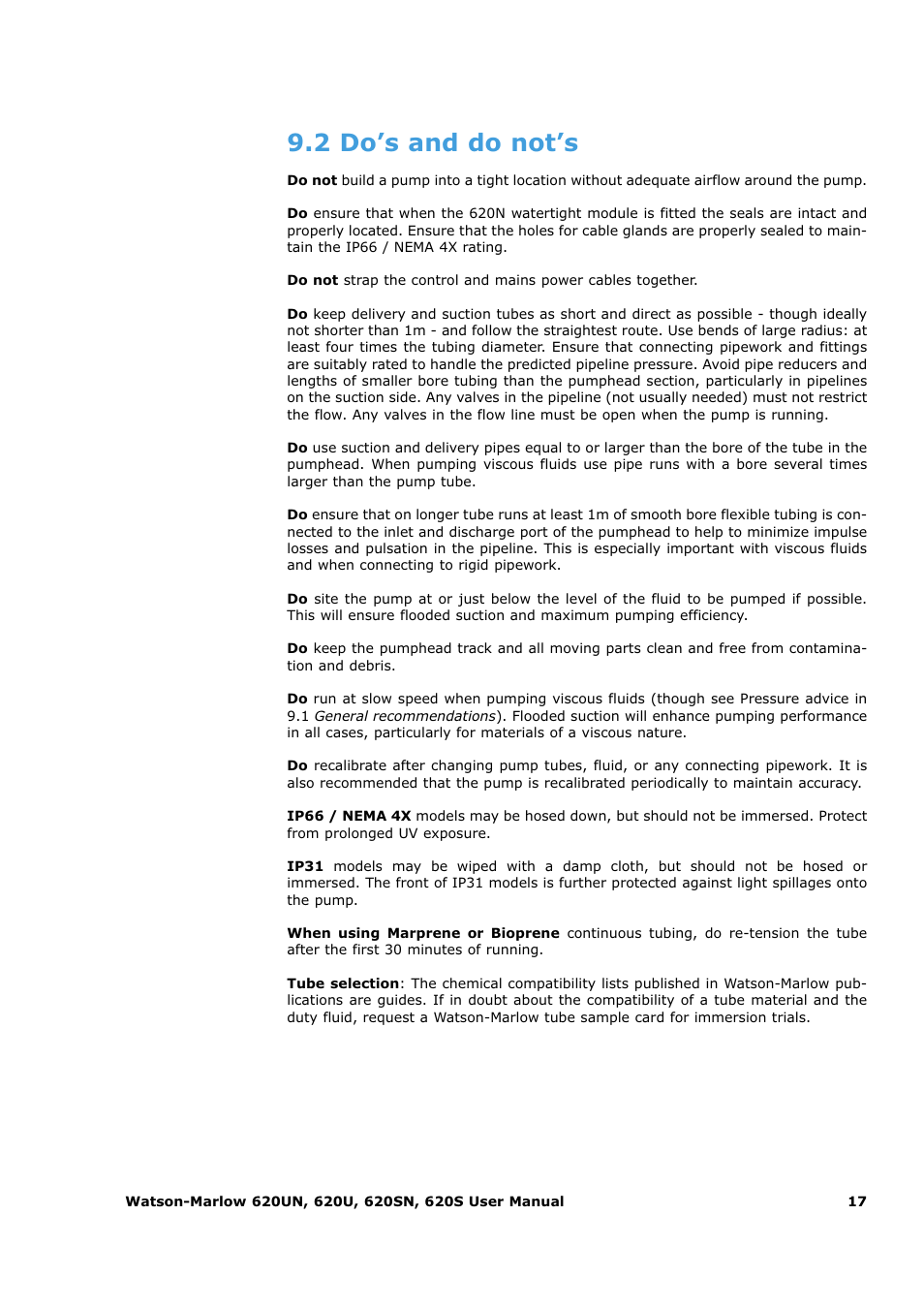 2 do’s and do not’s | Watson-Marlow 620U User Manual | Page 17 / 100