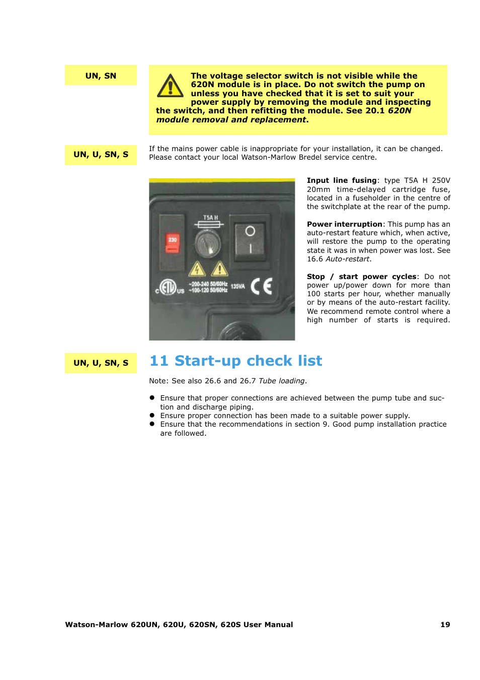 11 start-up check list | Watson-Marlow 620U User Manual | Page 19 / 100