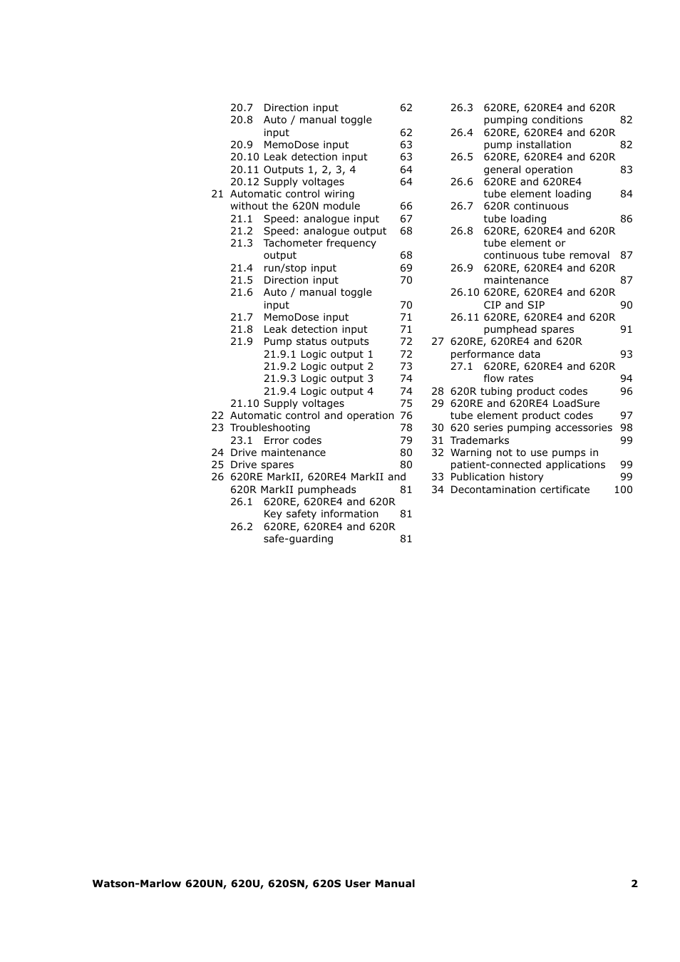 Watson-Marlow 620U User Manual | Page 2 / 100
