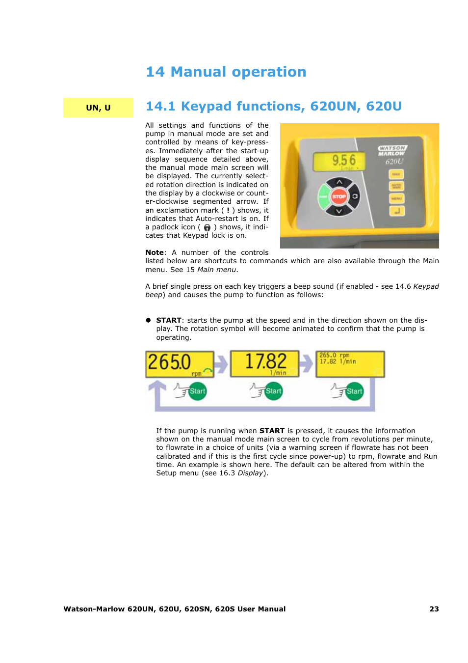 14 manual operation | Watson-Marlow 620U User Manual | Page 23 / 100