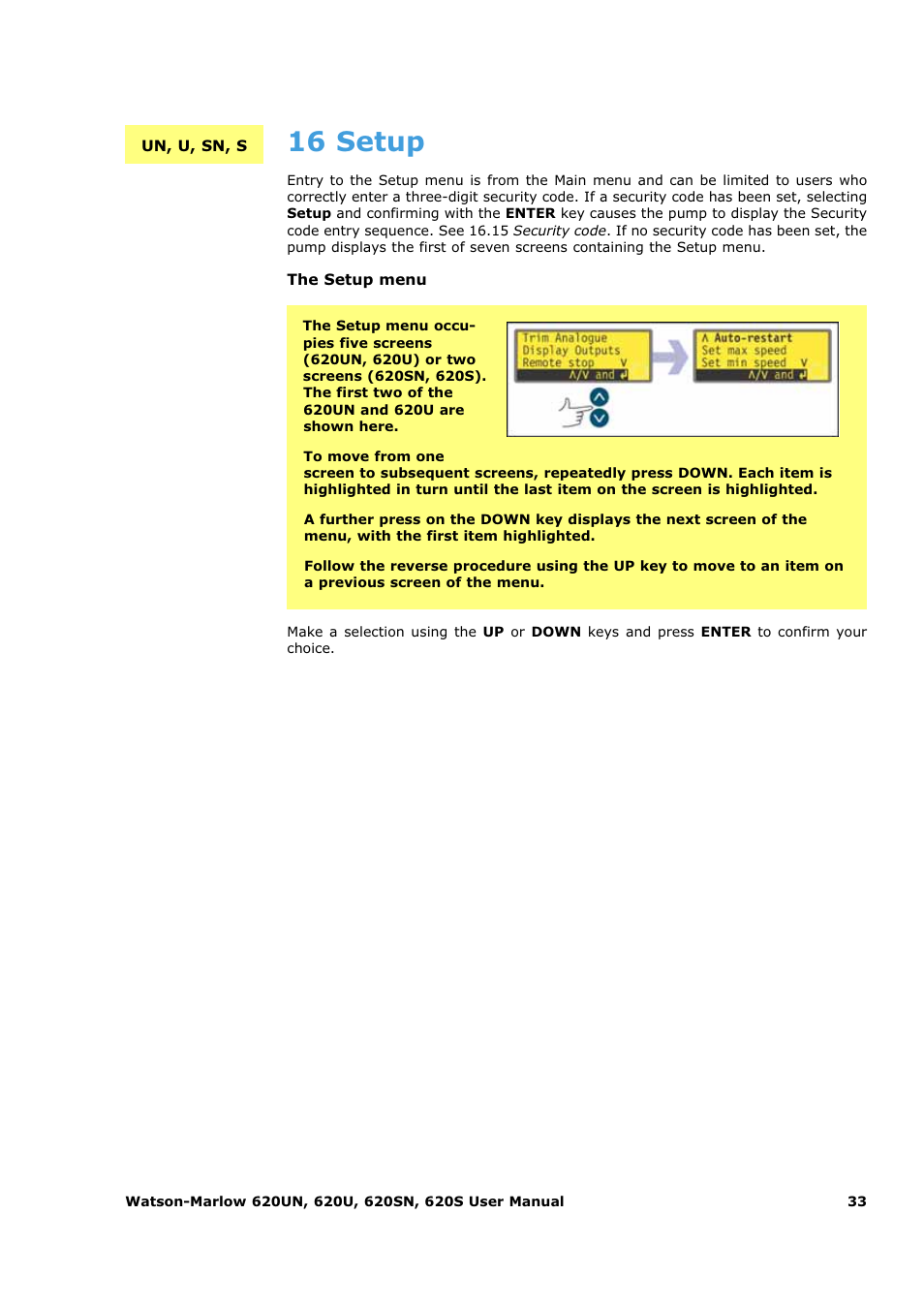 16 setup | Watson-Marlow 620U User Manual | Page 33 / 100