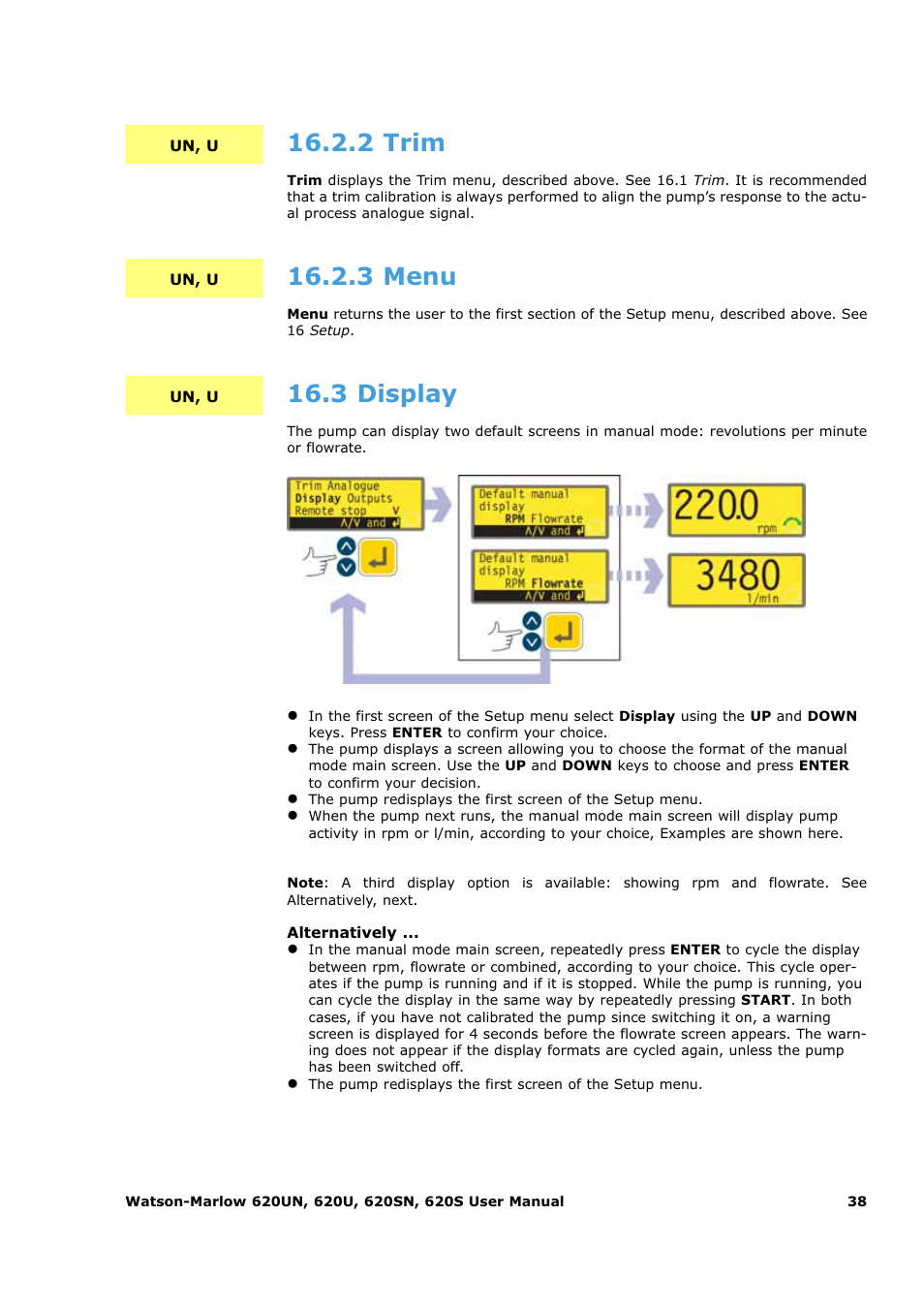 2 trim, 3 menu, 3 display | Watson-Marlow 620U User Manual | Page 38 / 100