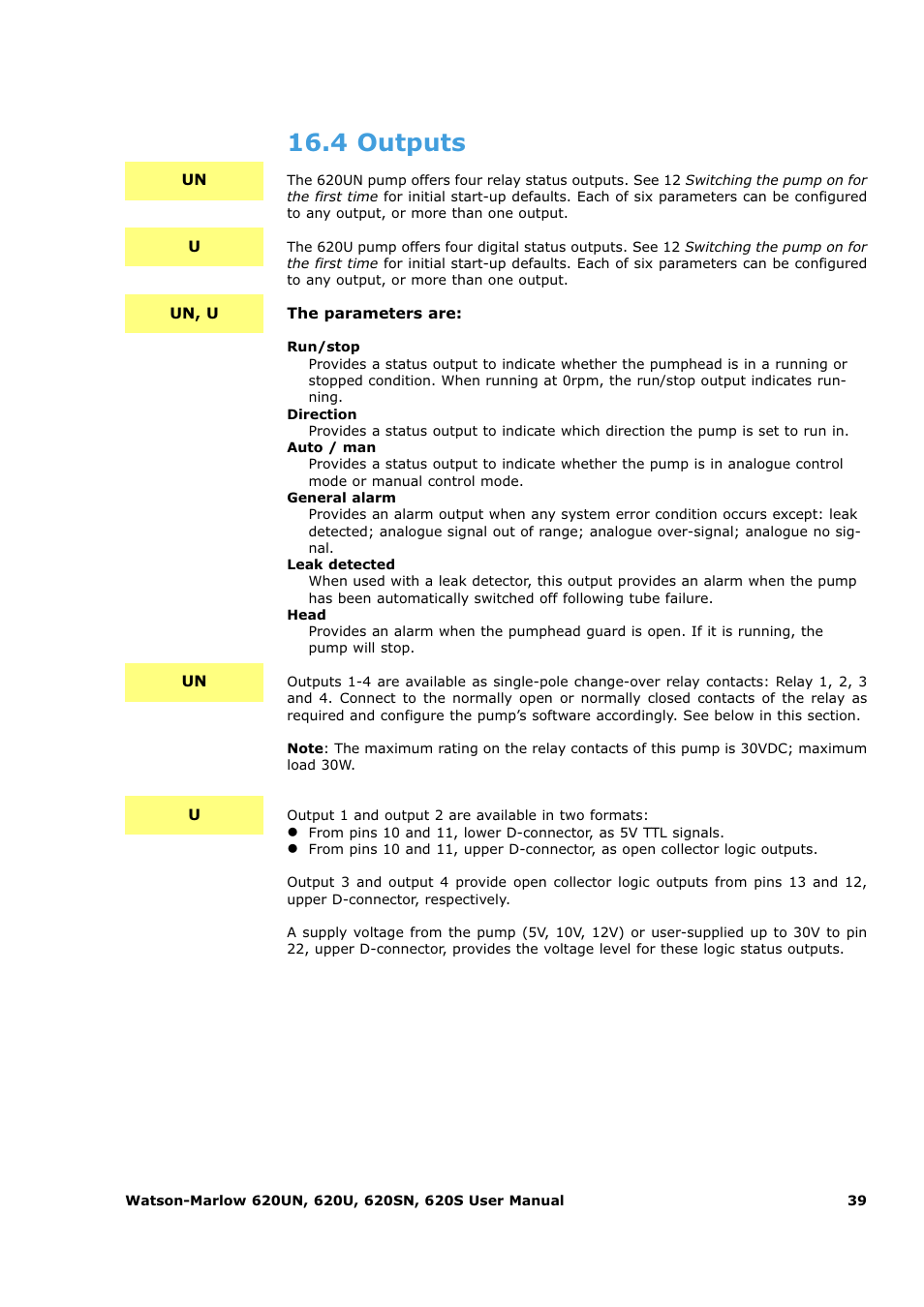 4 outputs | Watson-Marlow 620U User Manual | Page 39 / 100