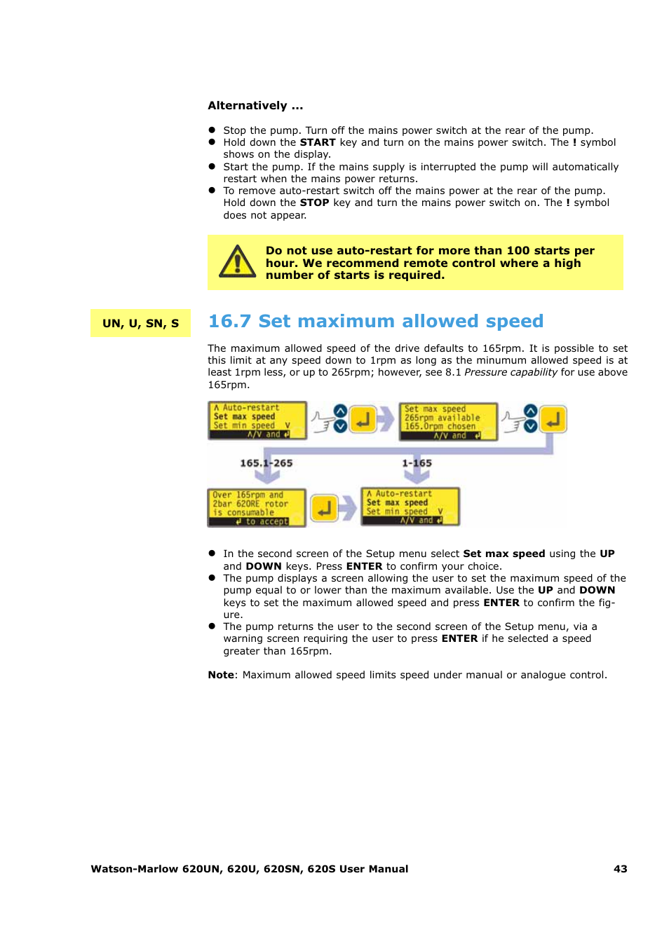 7 set maximum allowed speed | Watson-Marlow 620U User Manual | Page 43 / 100