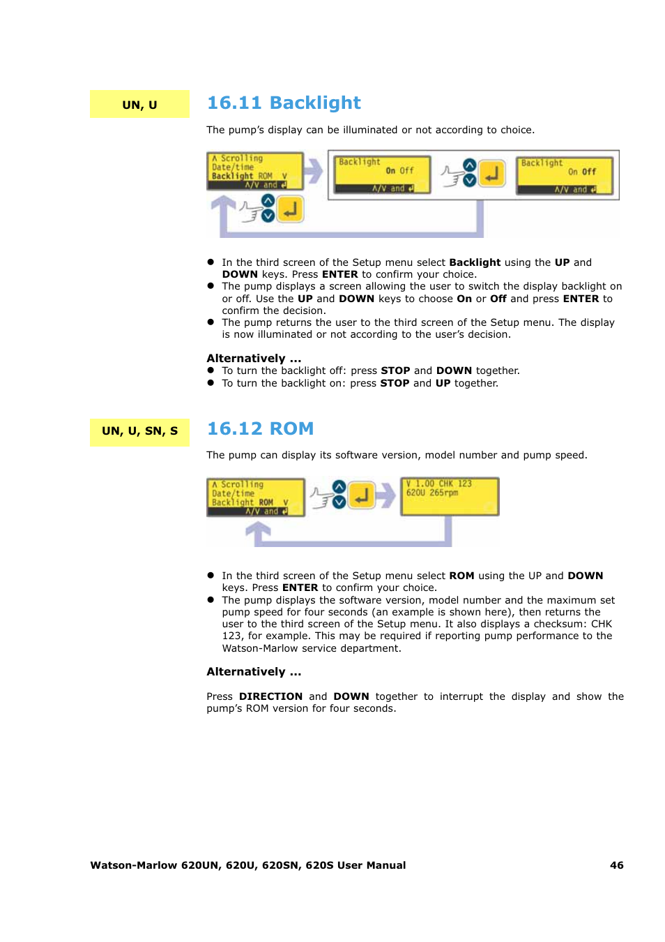 11 backlight, 12 rom | Watson-Marlow 620U User Manual | Page 46 / 100