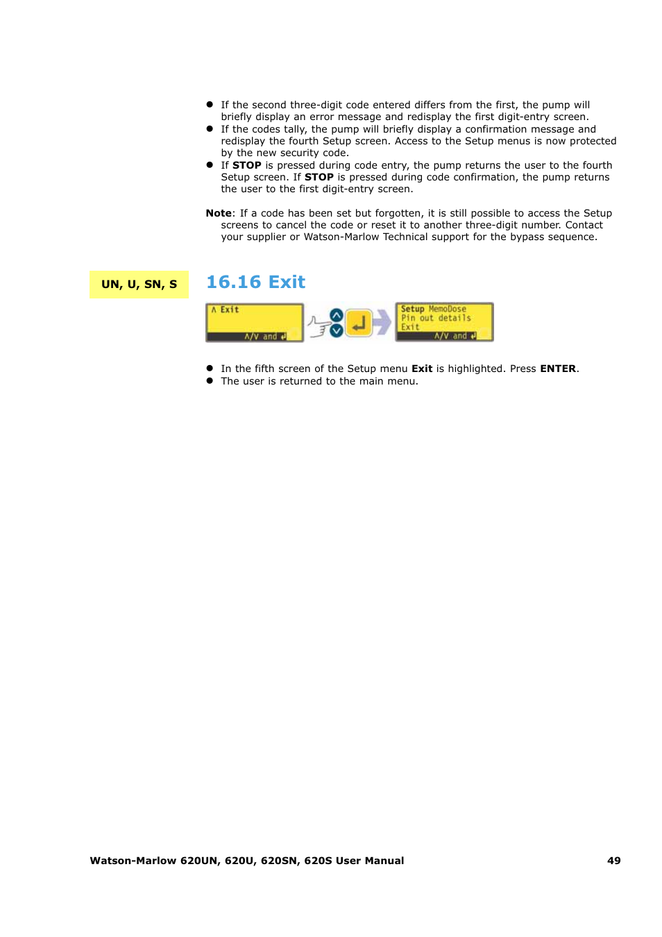 16 exit | Watson-Marlow 620U User Manual | Page 49 / 100