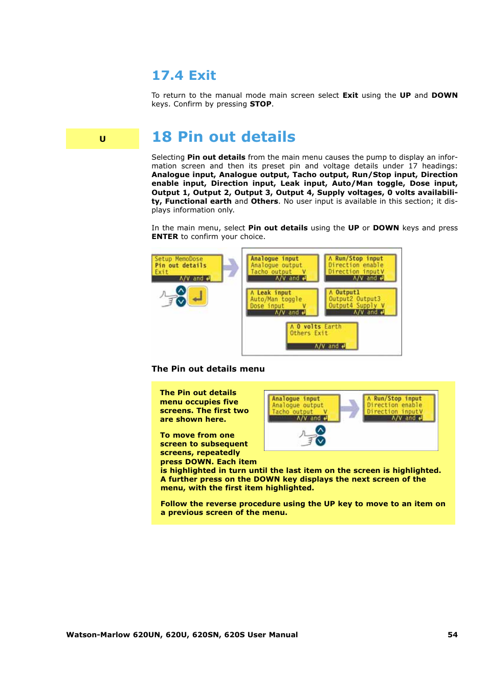 18 pin out details, 4 exit | Watson-Marlow 620U User Manual | Page 54 / 100