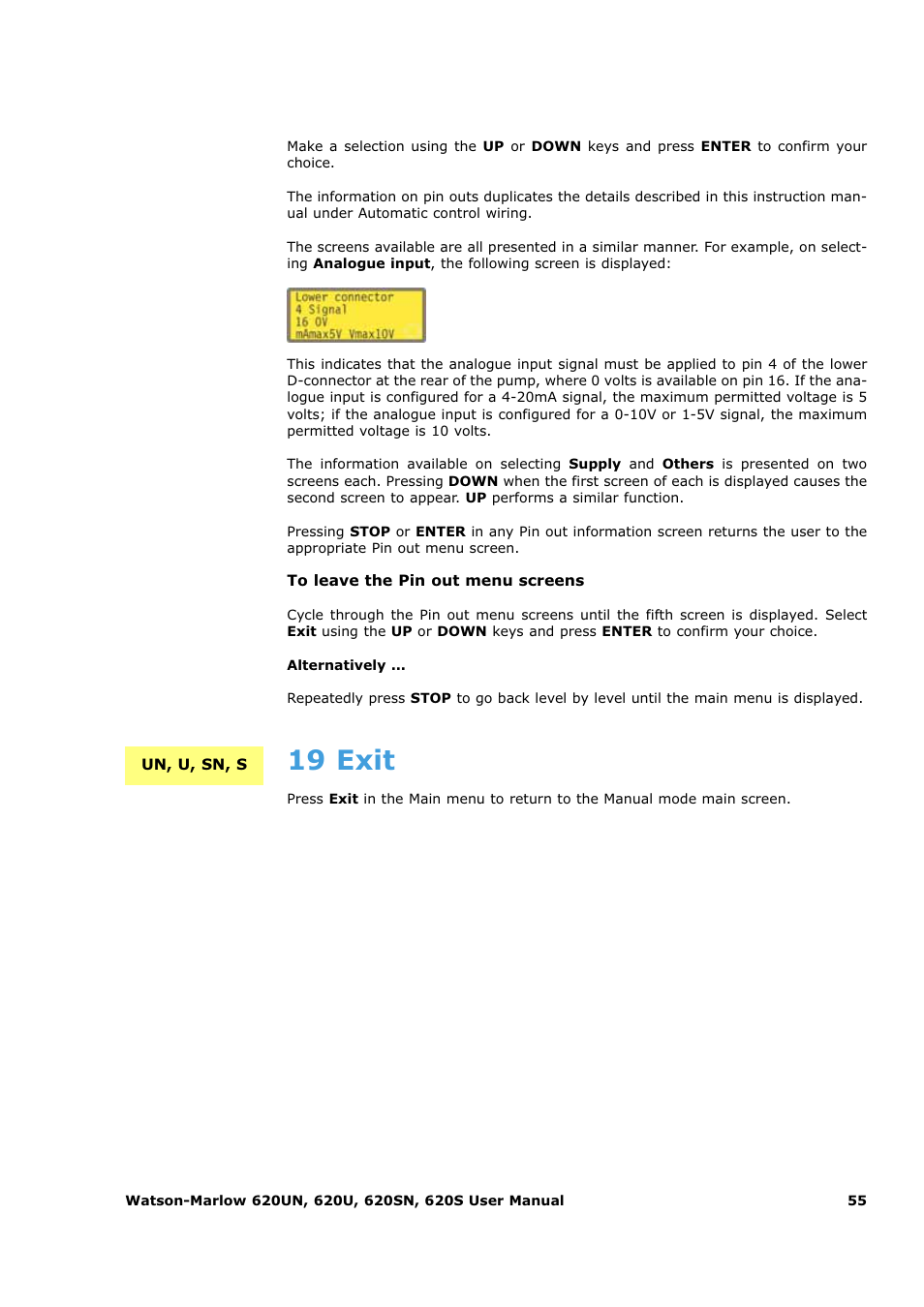 19 exit | Watson-Marlow 620U User Manual | Page 55 / 100