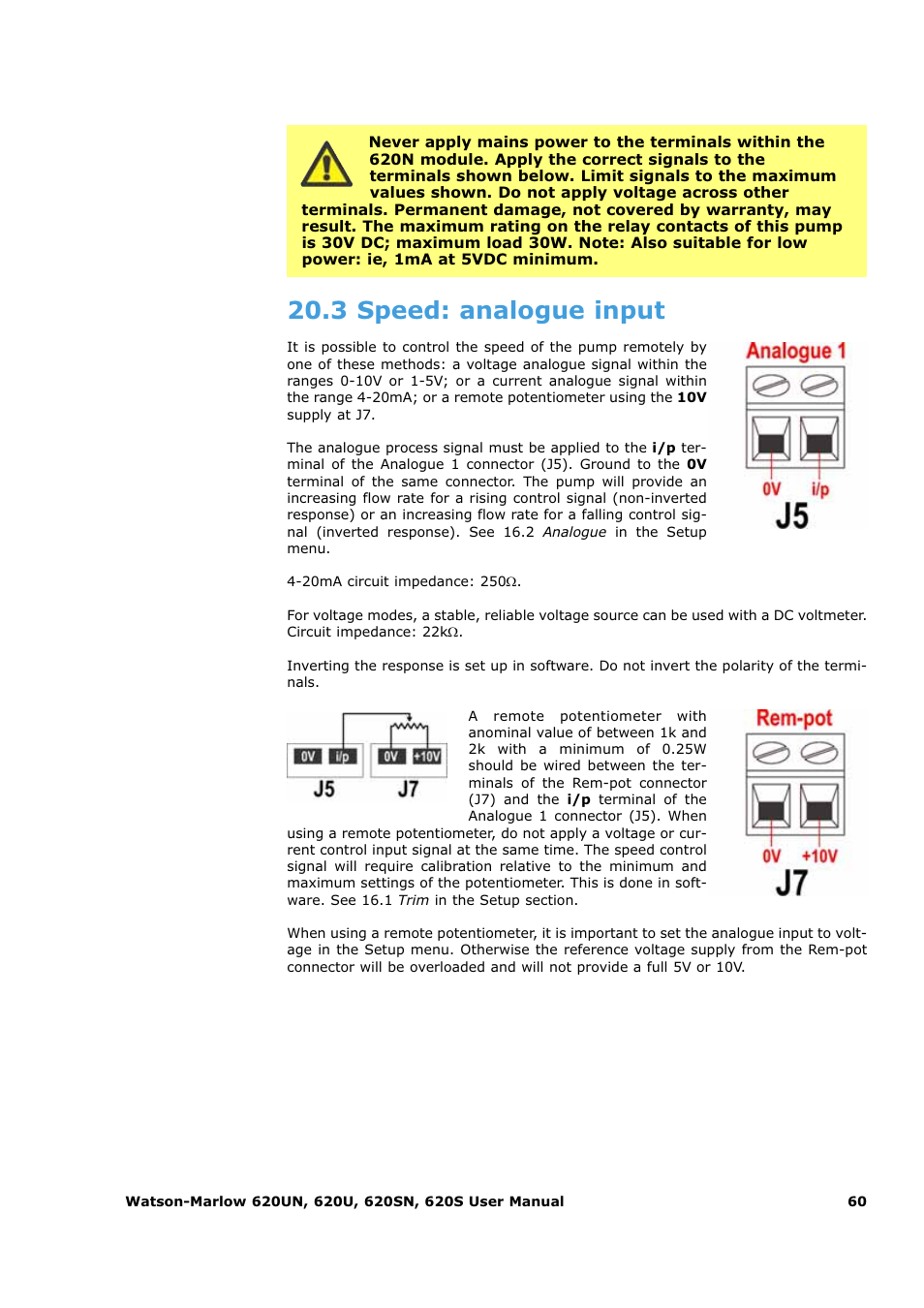 3 speed: analogue input | Watson-Marlow 620U User Manual | Page 60 / 100