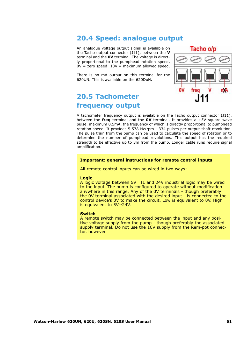 4 speed: analogue output, 5 tachometer frequency output | Watson-Marlow 620U User Manual | Page 61 / 100