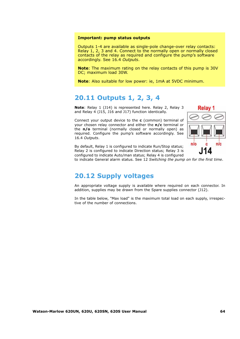 12 supply voltages | Watson-Marlow 620U User Manual | Page 64 / 100