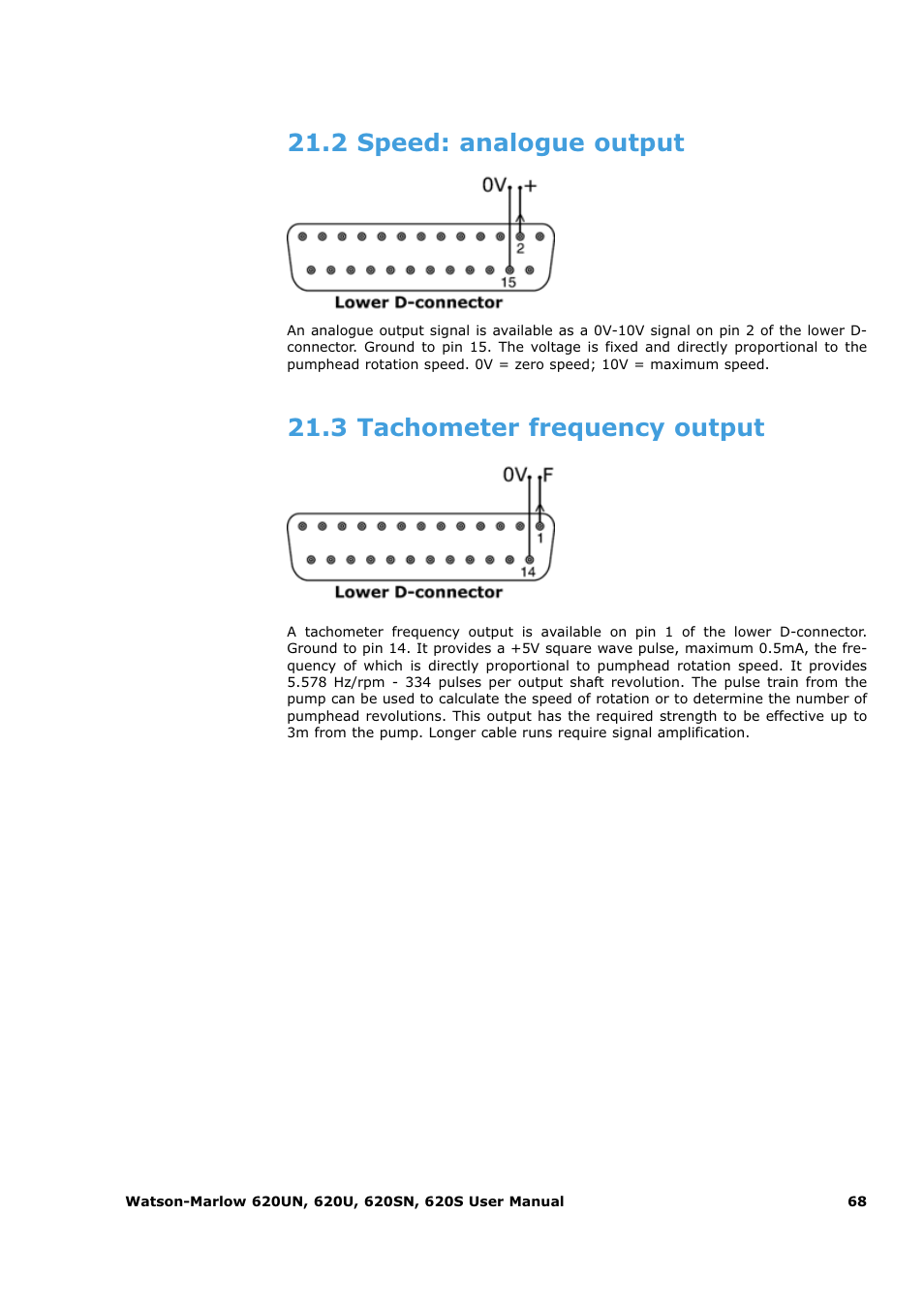 2 speed: analogue output, 3 tachometer frequency output | Watson-Marlow 620U User Manual | Page 68 / 100