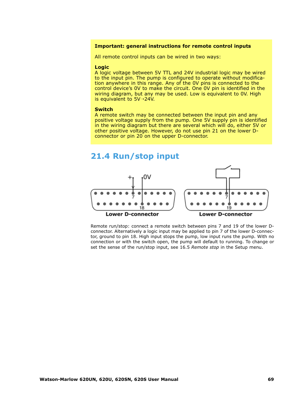4 run/stop input | Watson-Marlow 620U User Manual | Page 69 / 100