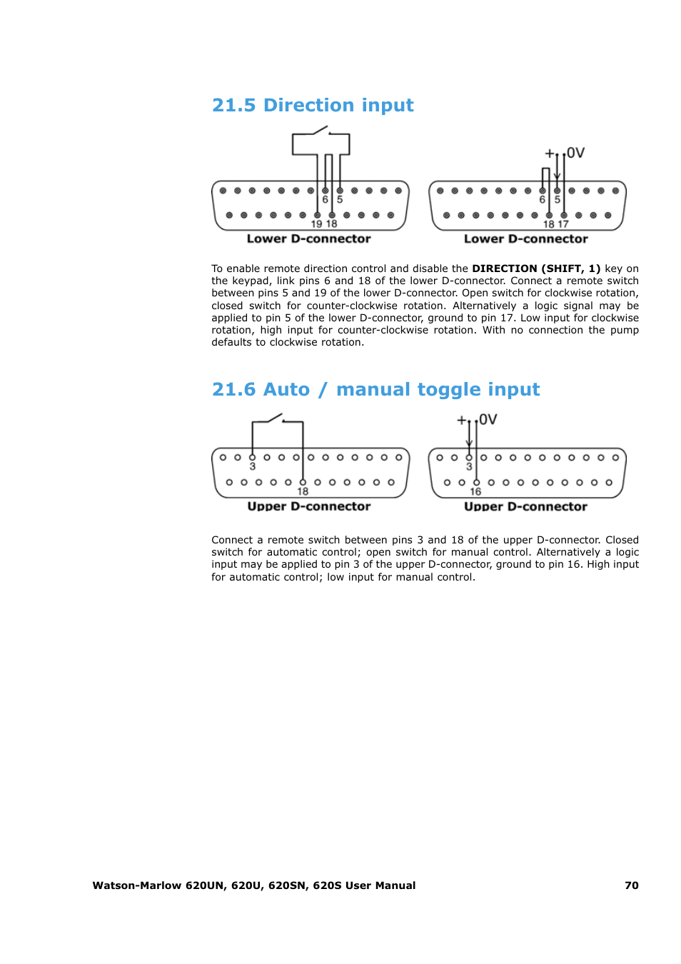 5 direction input, 6 auto / manual toggle input | Watson-Marlow 620U User Manual | Page 70 / 100
