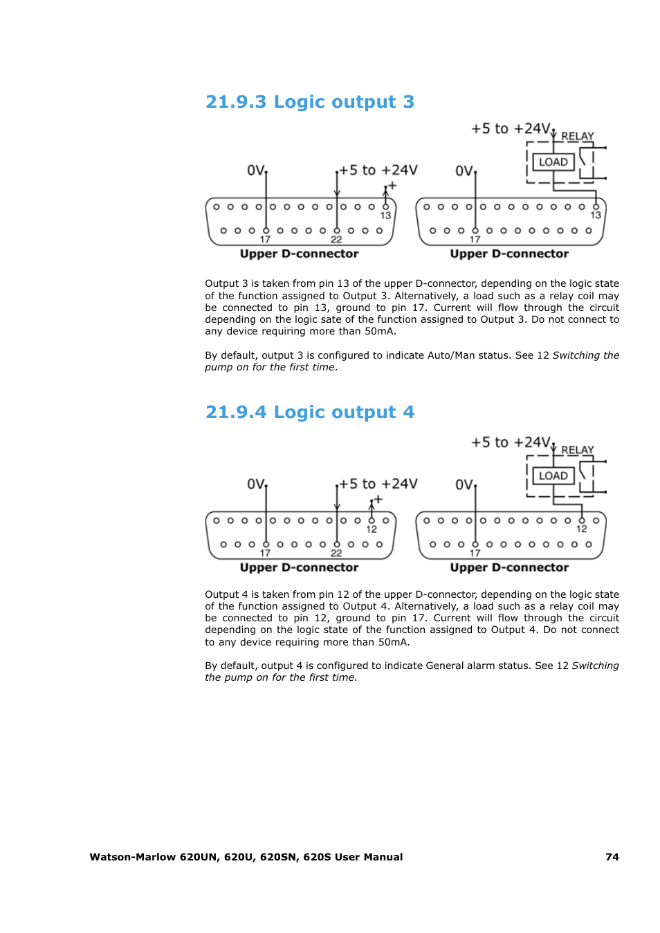 3 logic output 3, 4 logic output 4 | Watson-Marlow 620U User Manual | Page 74 / 100