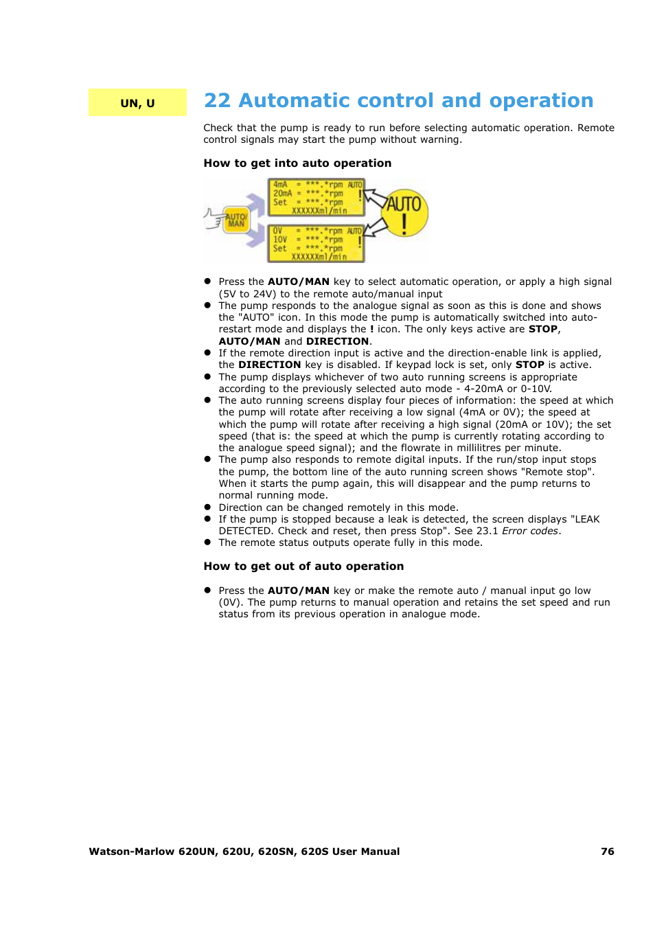22 automatic control and operation | Watson-Marlow 620U User Manual | Page 76 / 100