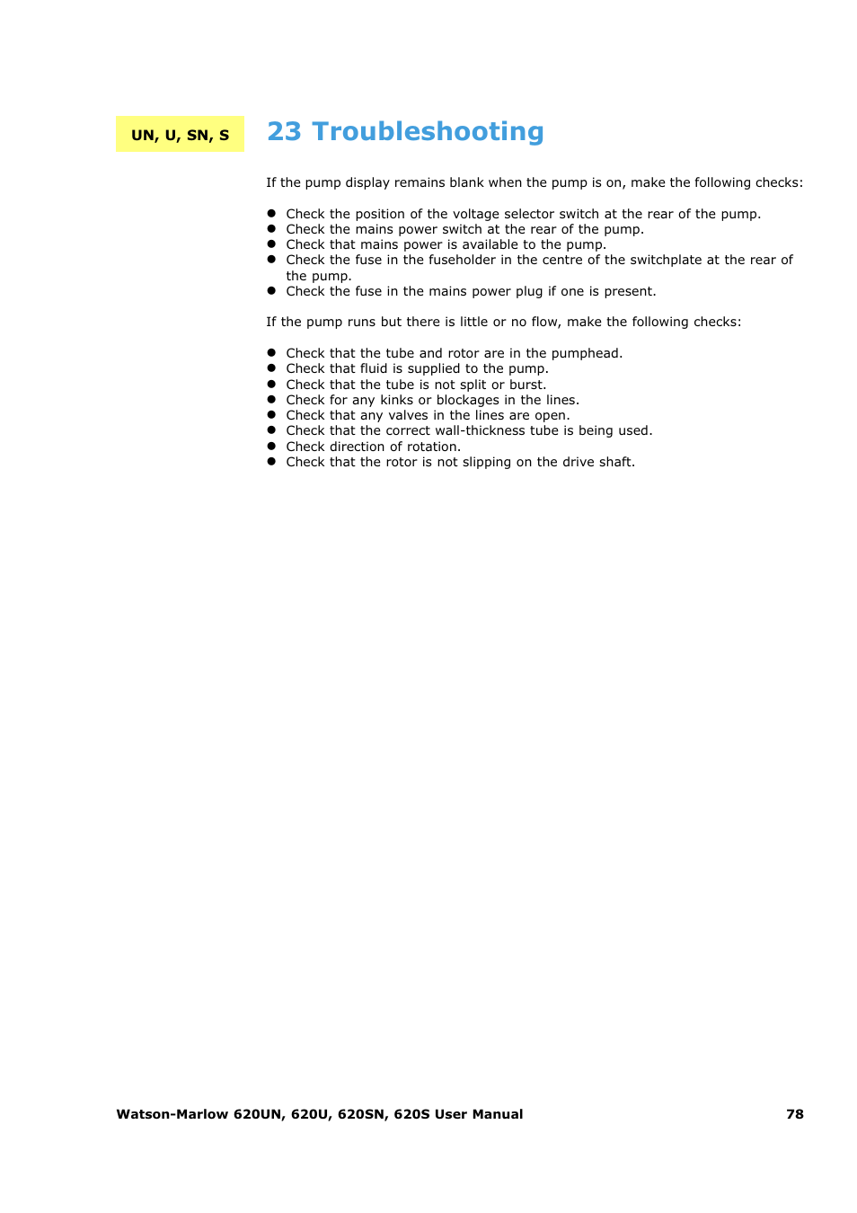 23 troubleshooting | Watson-Marlow 620U User Manual | Page 78 / 100