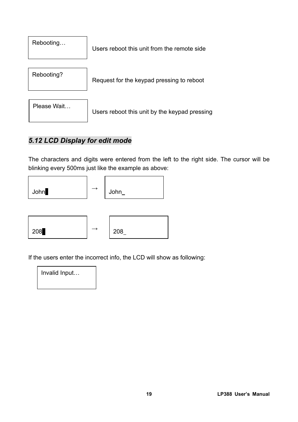 12 lcd display for edit mode | Welltech LP-388 Release 103 User Manual | Page 20 / 97
