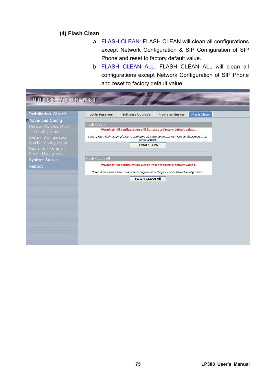 4) flash clean | Welltech LP-388 Release 103 User Manual | Page 76 / 97