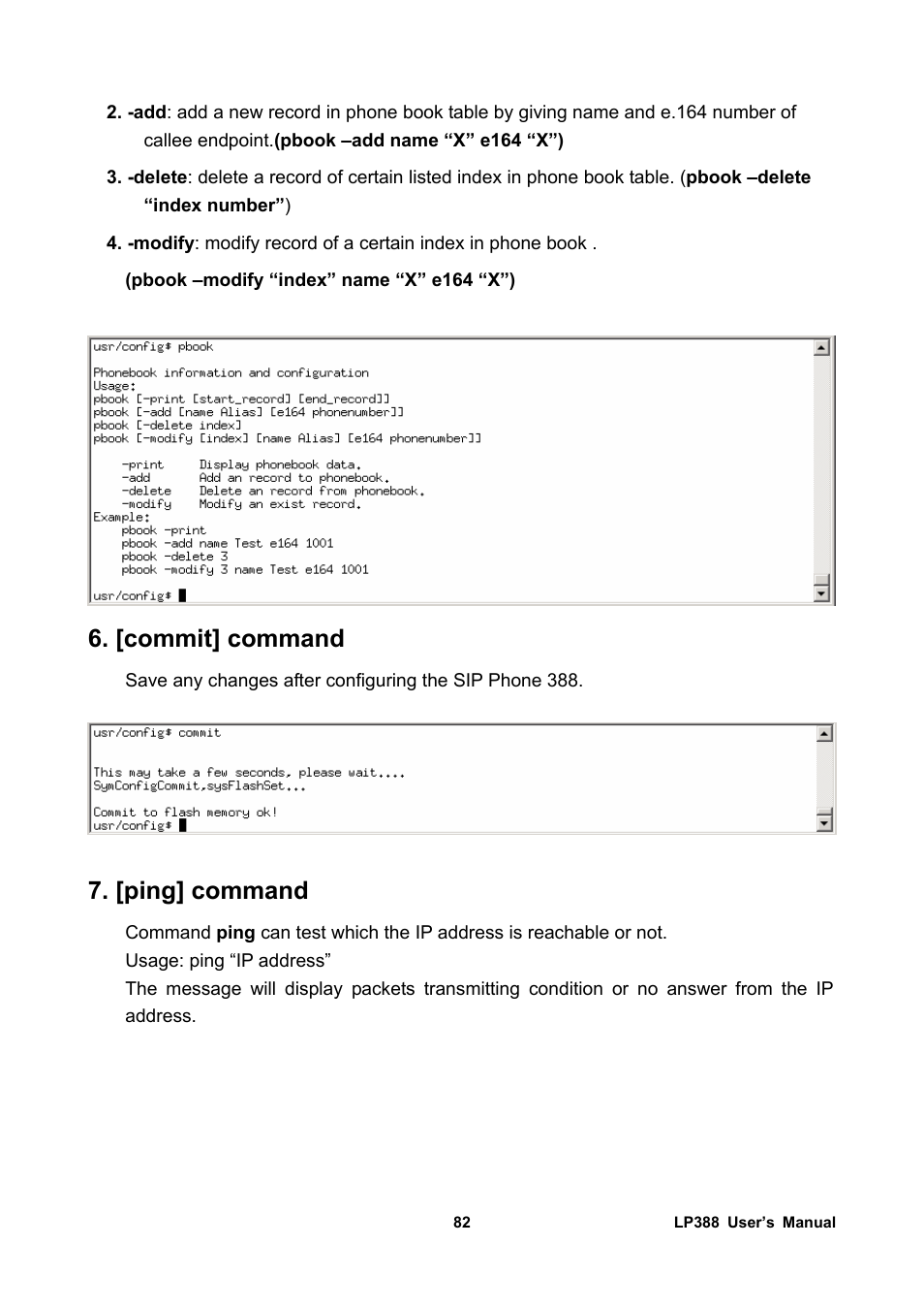 [commit] command, [ping] command | Welltech LP-388 Release 103 User Manual | Page 83 / 97