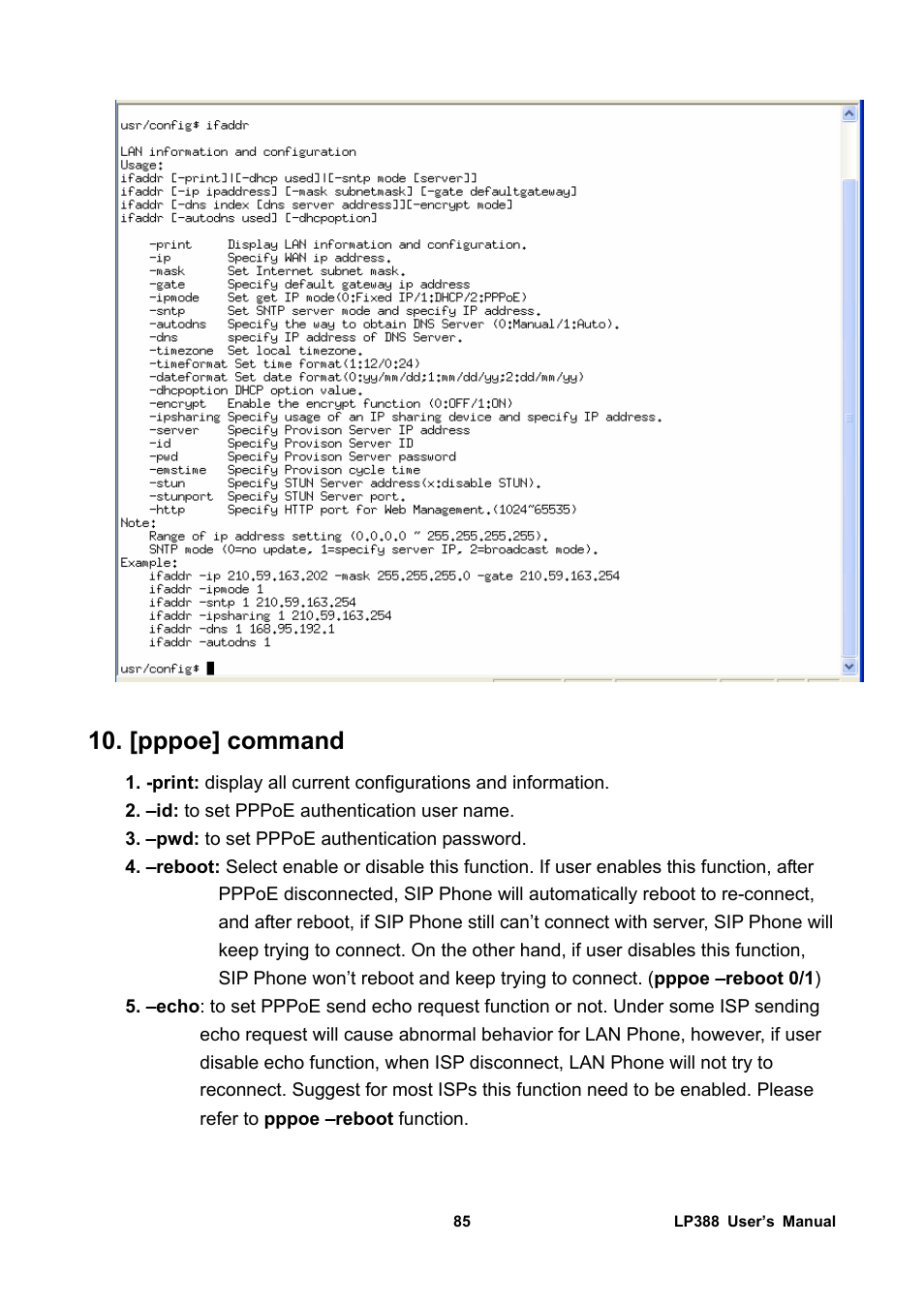 [pppoe] command | Welltech LP-388 Release 103 User Manual | Page 86 / 97