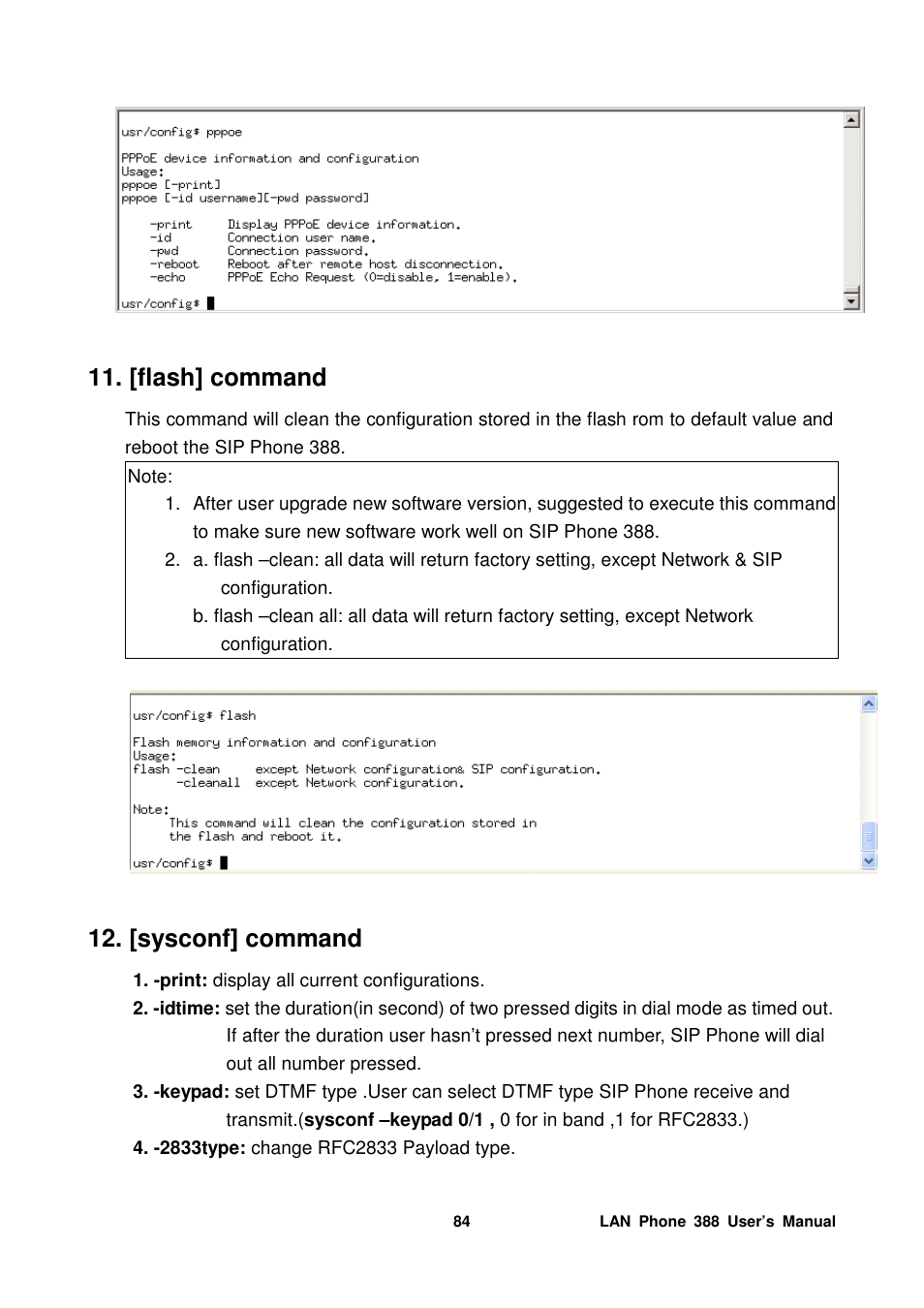 [flash] command, [sysconf] command | Welltech LP-388 Mar-05-2007 User Manual | Page 85 / 95