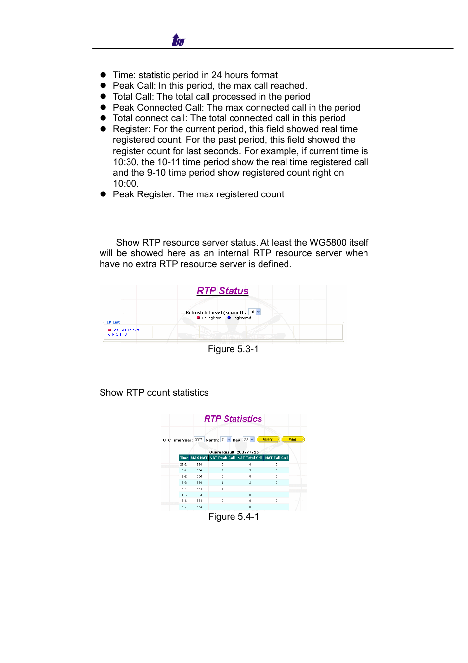 Rtp status, Rtp statistics | Welltech WellBG 5800 V.1.3 User Manual | Page 32 / 50