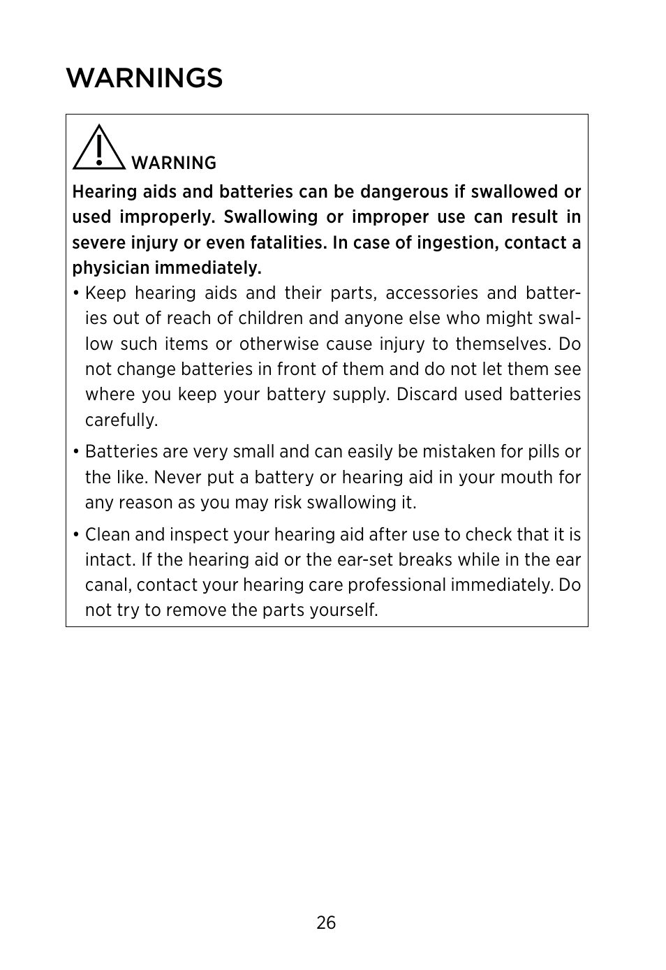 Warnings | Widex BV-38 User Manual | Page 26 / 36