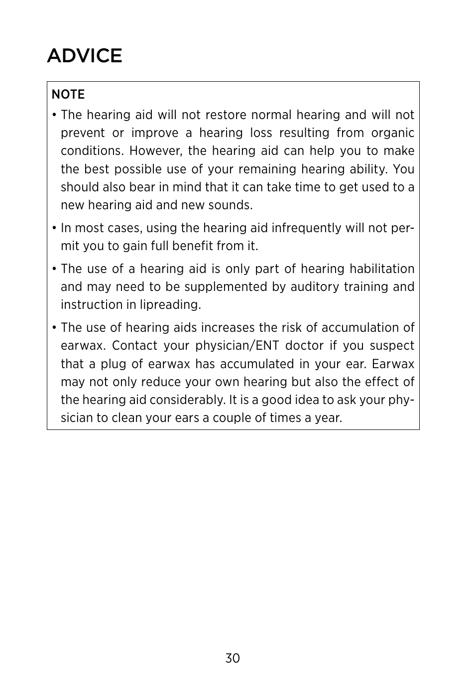 Advice | Widex BV-38 User Manual | Page 30 / 36