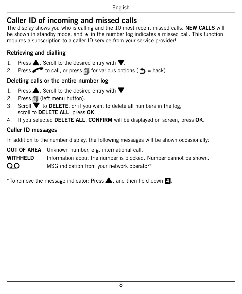 Caller id of incoming and missed calls | Widex PHONE-Dex User Manual | Page 8 / 16