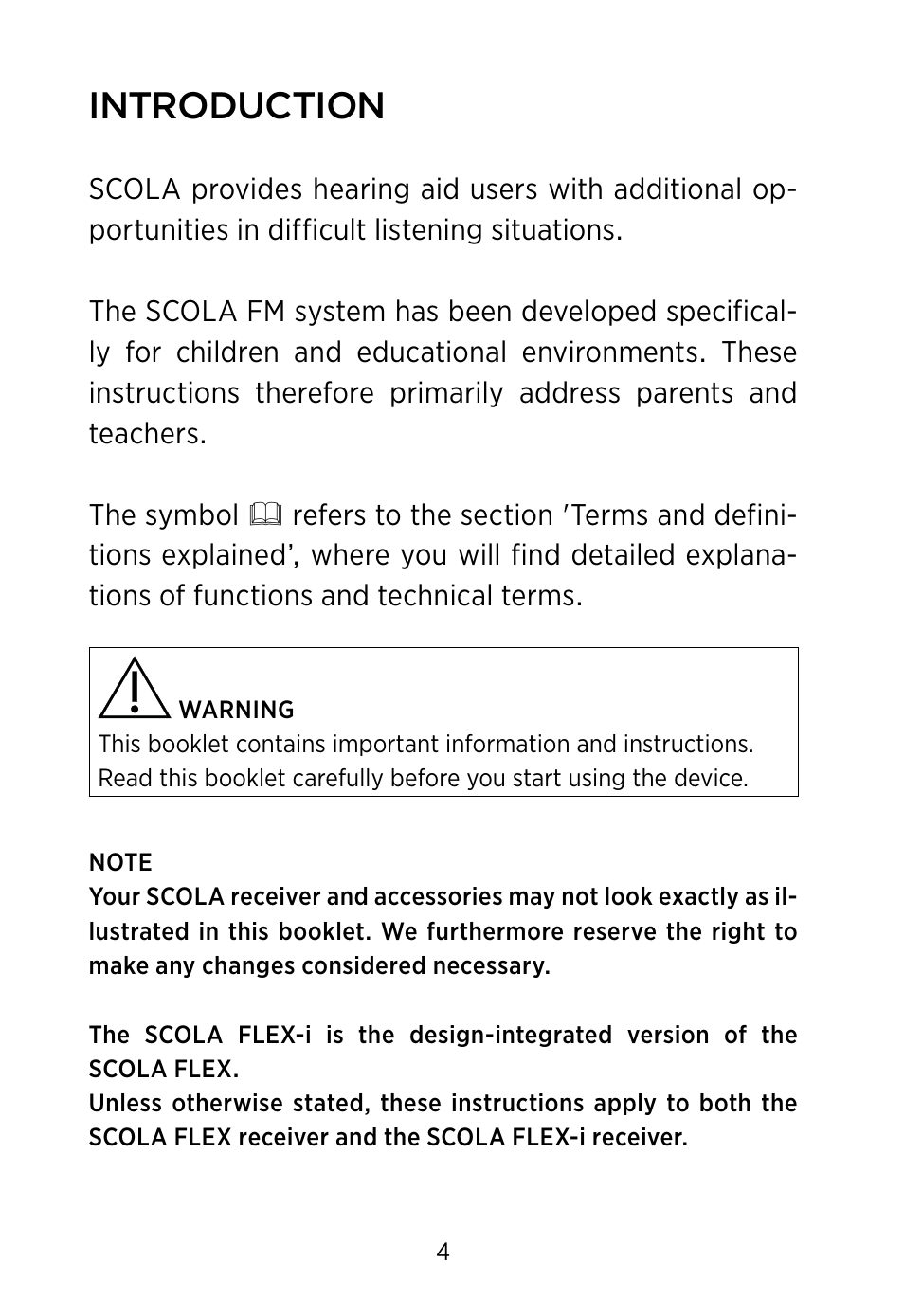 Introduction | Widex SCOLA FLEX User Manual | Page 4 / 36