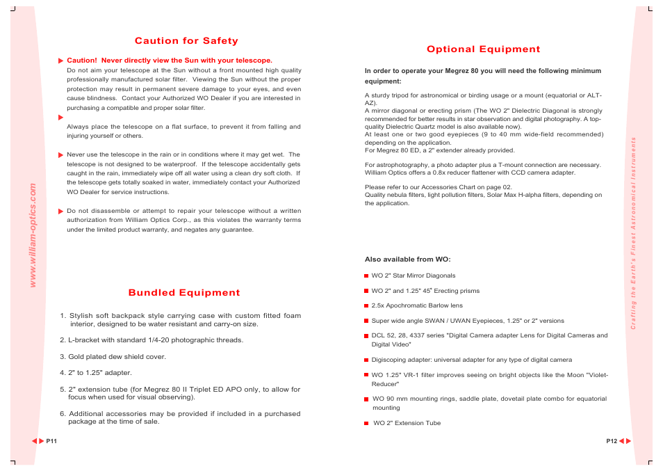 Bundled equipment, Caution for safety optional equipment | William Optics Megrez 80 User Manual | Page 8 / 12