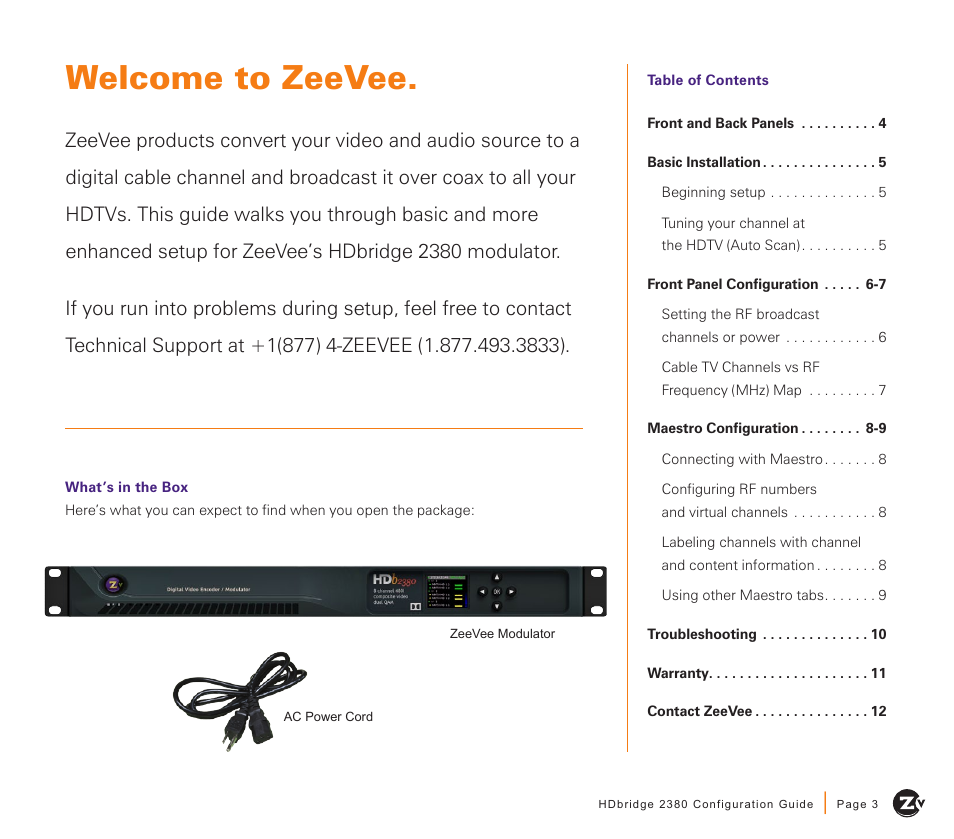 Welcome to zeevee | ZeeVee HDbridge 2380 (QAM) User Manual | Page 3 / 12