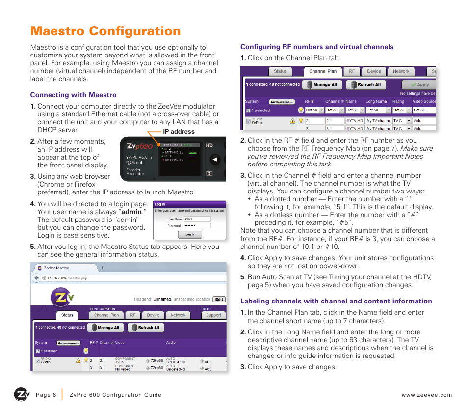 Maestro configuration | ZeeVee ZvPro 600 Series (QAM) User Manual | Page 8 / 12