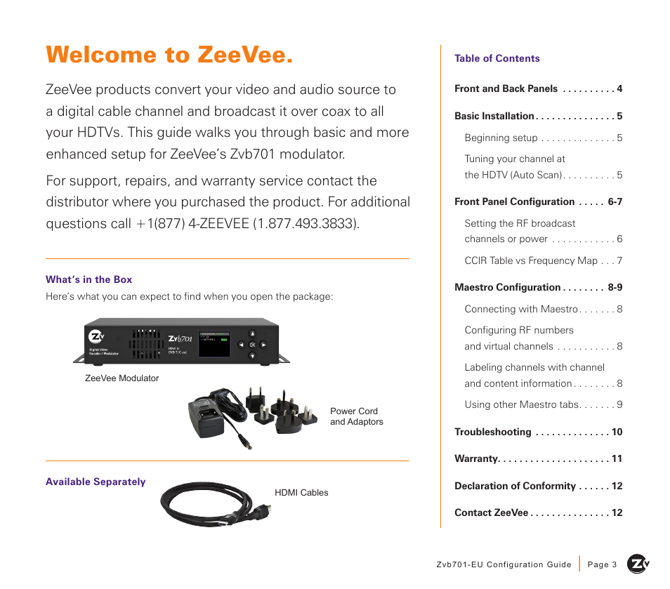 Welcome to zeevee | ZeeVee Zvb701 (DVB-T/C) User Manual | Page 3 / 12